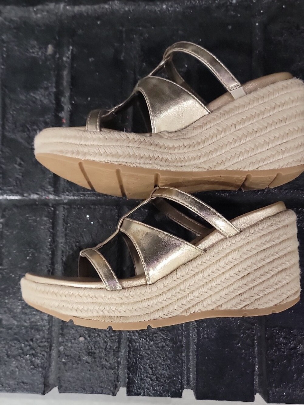 Metallic Gold Espadrille Wedge Sandals for Women - Picture 5 of 8